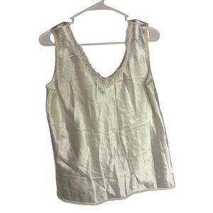 Vintage Ivory Satin Lace Trim V Neck Camisole Tank Top Medium escapades